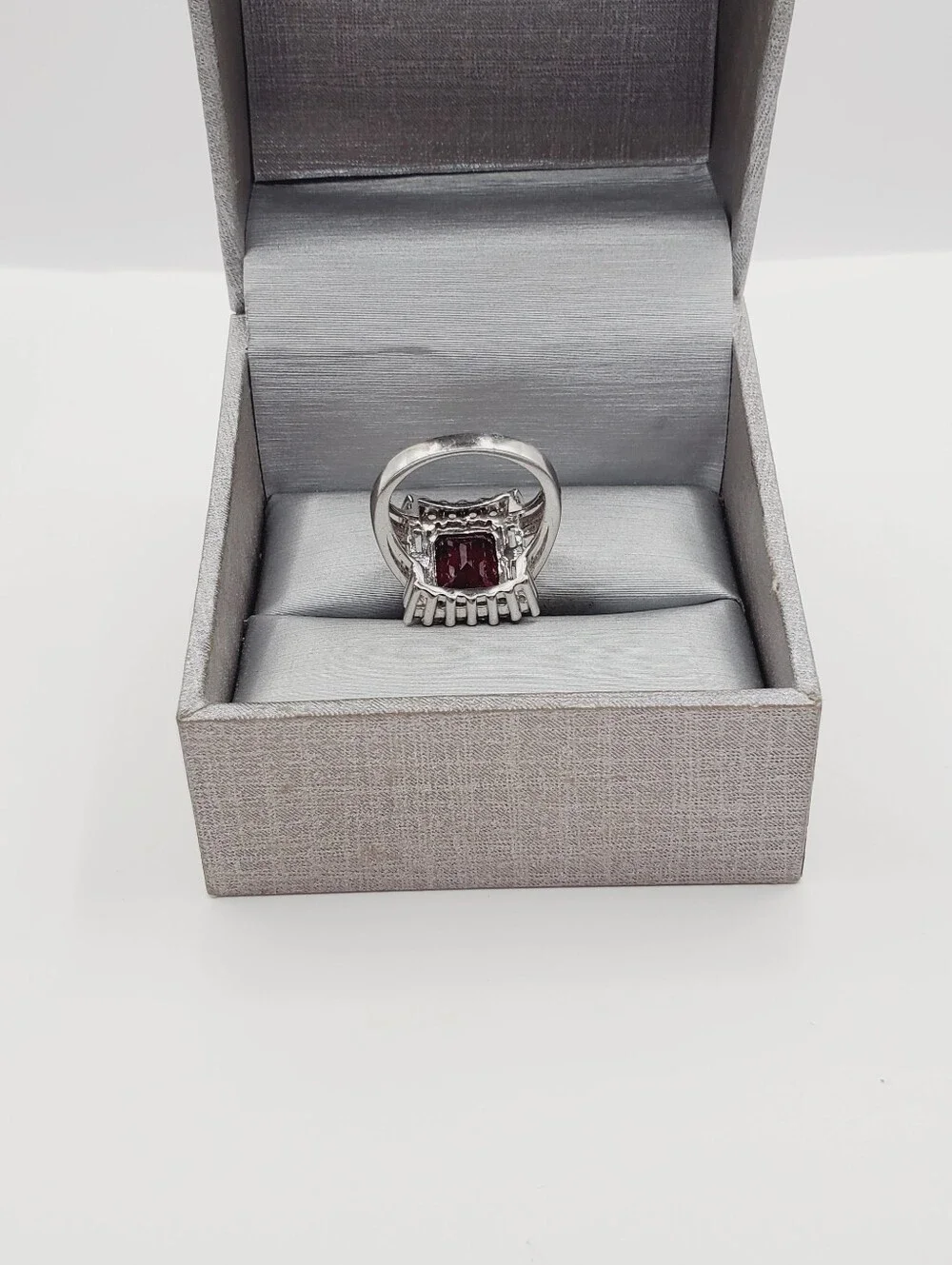 4 Carat Genuine Ruby Center White Topaz Halo Cocktail Ring - 925 Sterling Silver